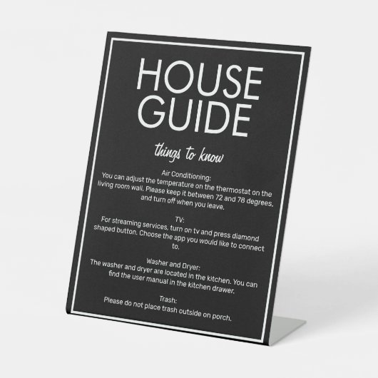 Modernes Basic Black House Guide Gästekarten Sockelschild (Vorderseite)