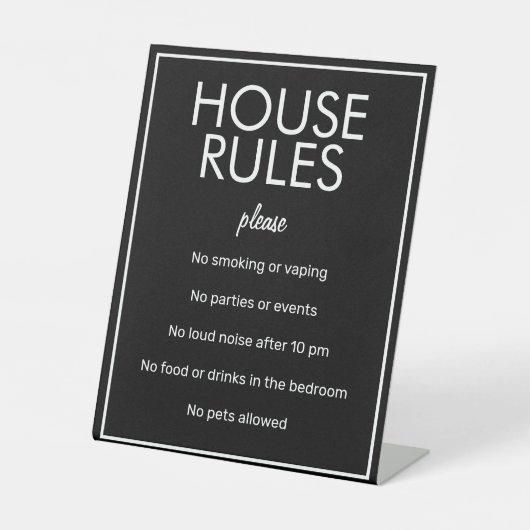 Modernes Basic Black House Rules Guest Pedestal Si Sockelschild (Vorderseite)