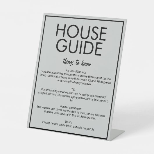 Modernes Basic Grau House Guide Gästekarten Sockelschild (Vorderseite)