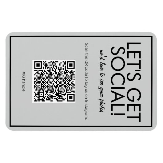 Modernes Basic Gray Social Media QR Code Magnet (Horizontal)