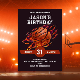 Modernes Basketballfeuer Geburtstag Einladung
