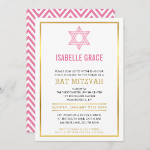 MODERNES BAT MITZVAH INVITE Goldener rosa jüdische Einladung