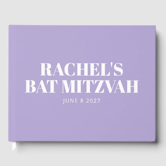 Modernes Bat Mitzvah Lavender Lila Personalisiert Gästebuch (Vorderseite)