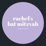 Modernes Bat Mitzvah Lavender Lila Personalisiert Runder Aufkleber<br><div class="desc">Modernes Bat Mitzvah Lavender Lila Personalisierte Rundsticker</div>