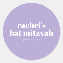 Modernes Bat Mitzvah Lavender Lila Personalisiert Runder Aufkleber