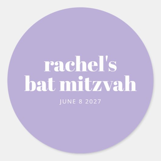 Modernes Bat Mitzvah Lavender Lila Personalisiert Runder Aufkleber (Vorderseite)