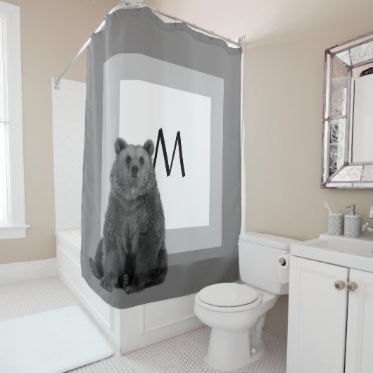 Modernes Bauernhaus Bären Monogram Cabin Schwarz-w Duschvorhang (Beispiel)