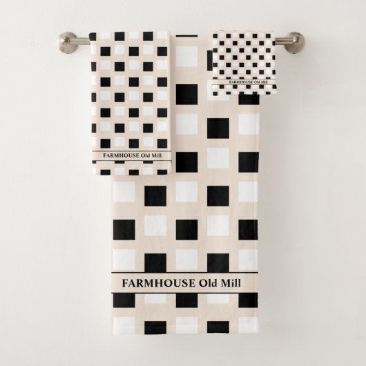 Modernes Bauernhaus Beige Black Bath Handtuch Set (Insitu)