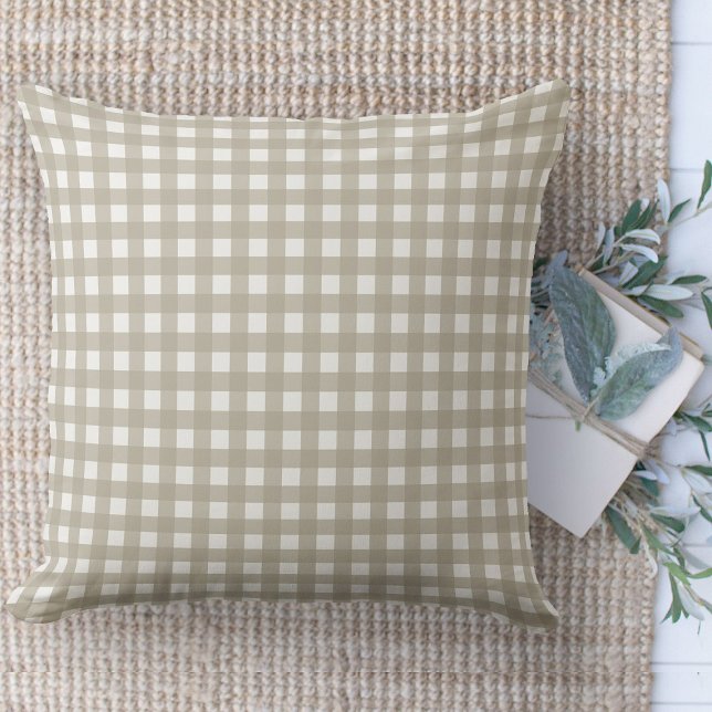 Modernes Bauernhaus Beige und White Gingham Karier Kissen (throw pillow farmhouse pillows country beige and white plaid throw pillow )