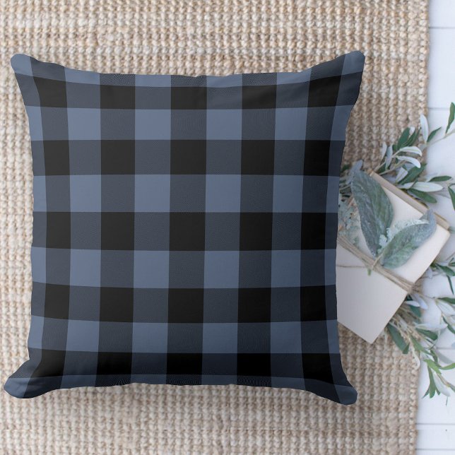Modernes Bauernhaus Black & Blue Buffalo Karierte  Kissen (Modern farmhouse throw pillow blue and black buffalo plaid couch pillow )