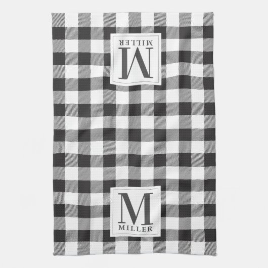 Modernes Bauernhaus Black Buffalo Karo Mit Monogra Geschirrtuch (Vertikal)