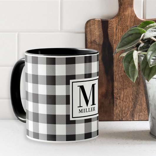Modernes Bauernhaus Black Buffalo Karo Mit Monogra Tasse