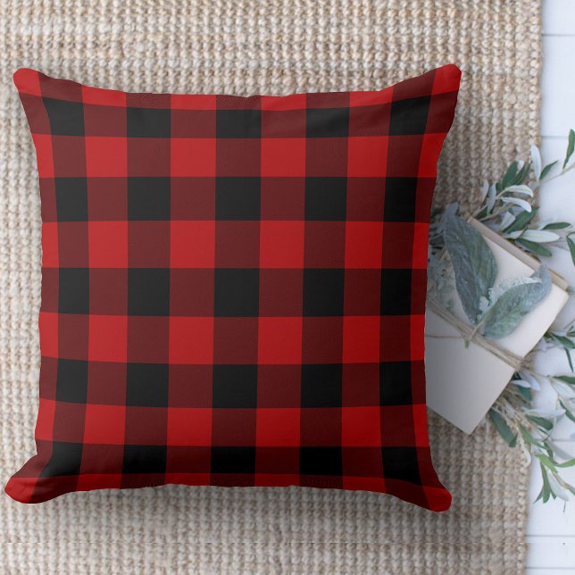 Modernes Bauernhaus Black & Red Buffalo Karierte C Kissen (throw pillow farmhouse pillows country plaid throw pillow red and black)