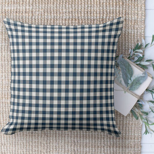 Modernes Bauernhaus Blau und Weiß Gingham Couch Kissen