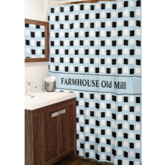 Modernes Bauernhaus Blue Black Dusche Vorhang