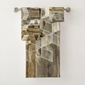 Modernes Bauernhaus Braun Holz Geometrie Muster Badhandtuch Set (Insitu)