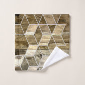 Modernes Bauernhaus Braun Holz Geometrie Muster Badhandtuch Set (Waschlappen)