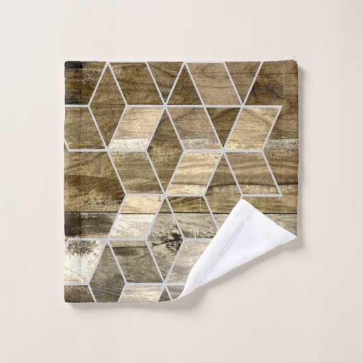 Modernes Bauernhaus Braun Holz Geometrie Muster Badhandtuch Set (Waschlappen)