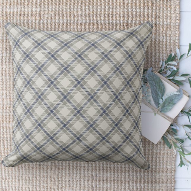 Modernes Bauernhaus Braune und blaue Couch Kissen (throw pillow farmhouse pillows country blue, beige and gray plaid throw pillow )