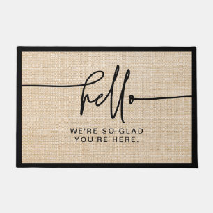 Modernes Bauernhaus Burlap Hello So Glad Sie sind  Fußmatte