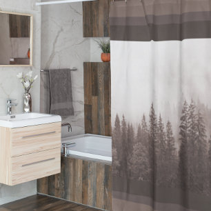Modernes Bauernhaus Cabin Brown Tree Forest Duschvorhang