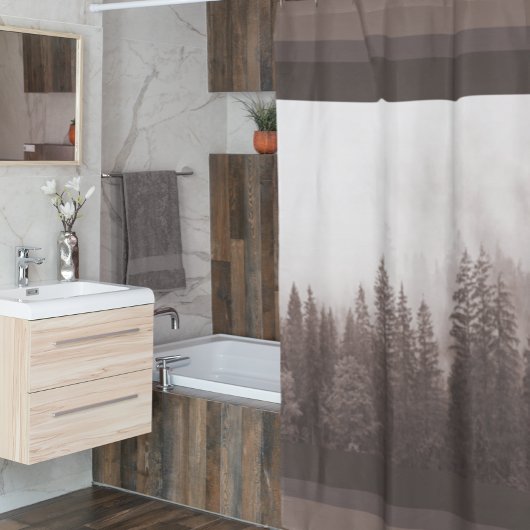 Modernes Bauernhaus Cabin Brown Tree Forest Duschvorhang