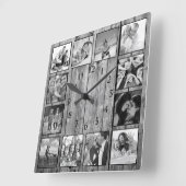 Modernes Bauernhaus Familie Rustikale FotoCollage Quadratische Wanduhr (Winkel)