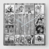 Modernes Bauernhaus Familie Rustikale FotoCollage Quadratische Wanduhr (Vorderseite)