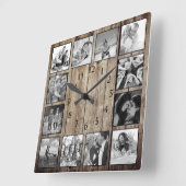 Modernes Bauernhaus Familie Rustikale FotoCollage Quadratische Wanduhr (Winkel)