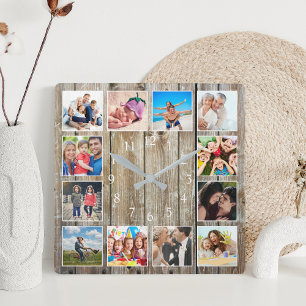 Modernes Bauernhaus Familie Rustikale FotoCollage Quadratische Wanduhr
