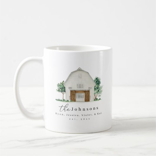 Modernes Bauernhaus Familienname Ostjahr Tasse (Links)