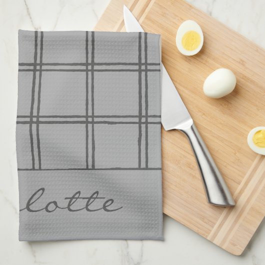 Modernes Bauernhaus Grau Kariert Personalisiert Ru Geschirrtuch (Viertel Falte)