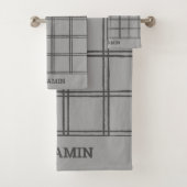 Modernes Bauernhaus Grau Karierte Linien Personali Badhandtuch Set (Insitu)