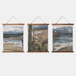 Modernes Bauernhaus Landschaft Kunst Wandteppich Mit Holzrahmen