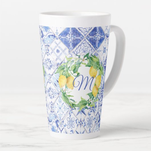 Modernes Bauernhaus Lemon Blue Mediterranean Tile Milchtasse (Rechte Ecke)