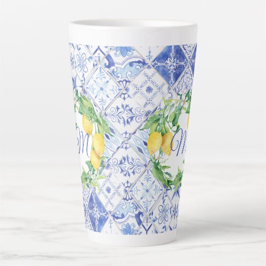 Modernes Bauernhaus Lemon Blue Mediterranean Tile Milchtasse (Vorderseite)