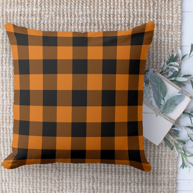 Modernes Bauernhaus Orange & Black Buffalo Kariert Kissen (Modern farmhouse throw pillow orange and black buffalo plaid couch pillow )