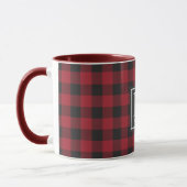 Modernes Bauernhaus Red Buffalo Karo Mit Monogramm Tasse (Links)