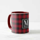 Modernes Bauernhaus Red Buffalo Karo Mit Monogramm Tasse (Vorderseite Links)