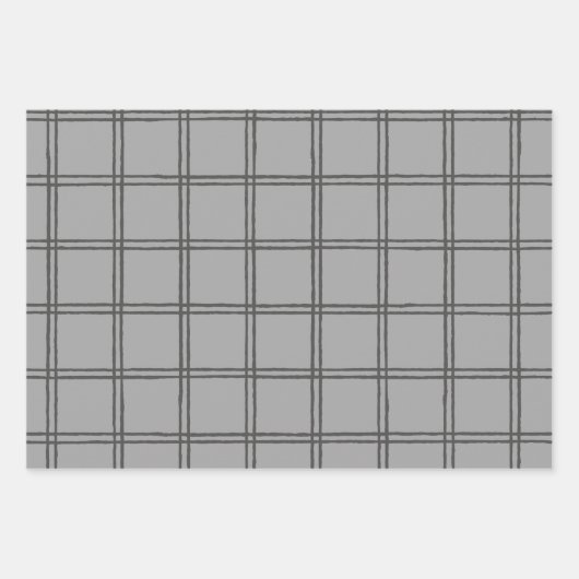 Modernes Bauernhaus Rustikal Grau Karierte Linien Geschenkpapier Set (Vorderseite 3)