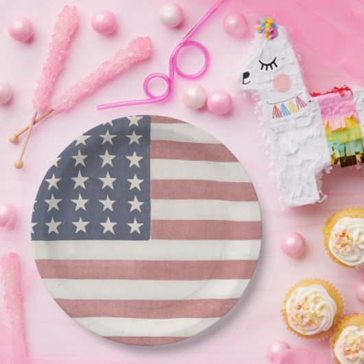 Modernes Bauernhaus Rustikale amerikanische Flagge Pappteller (Party)