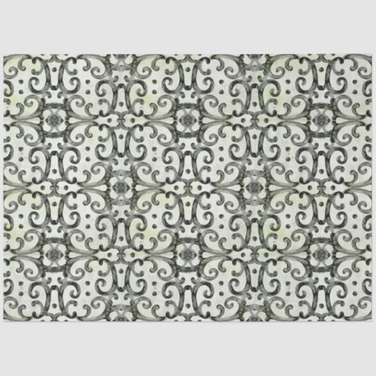 Modernes Bauernhaus Schwarz in Weiß Wirbel Decoupa Seidenpapier (Vorderseite)