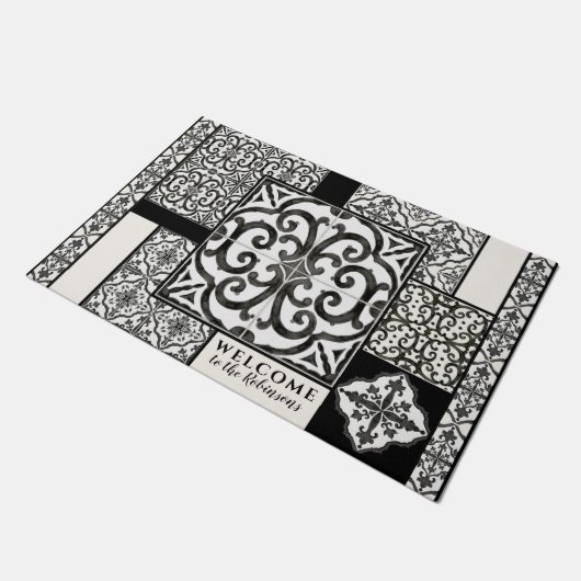 Modernes Bauernhaus Schwarz und Weiß Wasserfarbe F Fußmatte (Schrägansicht)