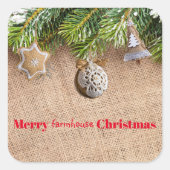 Modernes Bauernhaus Weihnachten Rustikale Burlap O Quadratischer Aufkleber (Vorderseite)