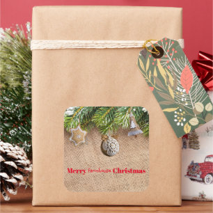 Modernes Bauernhaus Weihnachten Rustikale Burlap O Quadratischer Aufkleber