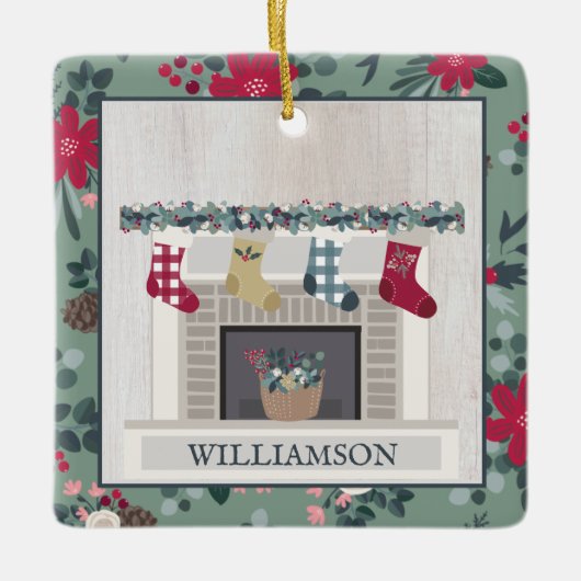 Modernes Bauernhaus Weihnachten Zuhause Wood Flora Keramikornament (Vorderseite)