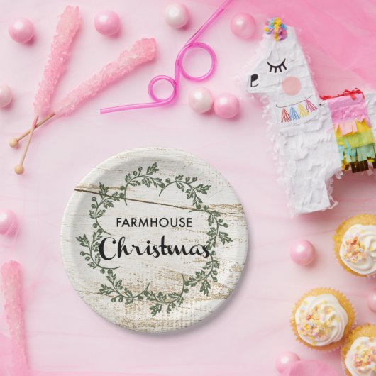 Modernes Bauernhaus Weihnachtskranz Rustikales Hol Pappteller (Party)