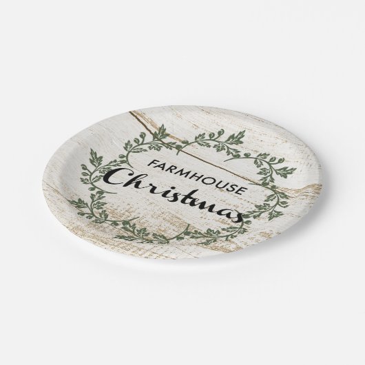 Modernes Bauernhaus Weihnachtskranz Rustikales Hol Pappteller (Schrägansicht)