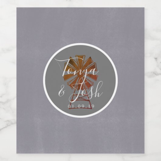 Modernes Bauernhaus Windmill Barn Wedding Suite Weinetikett (Einzelnes Label)