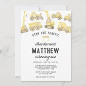 Modernes Baugewerbe zum ersten Geburtstag Einladung (Vorderseite)